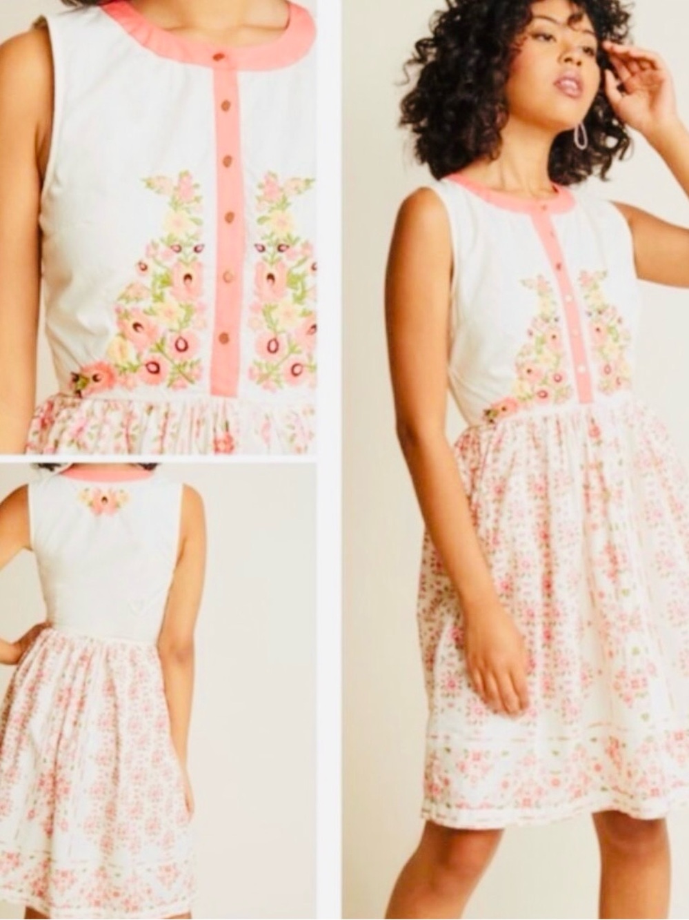 ModCloth Conversation Masterpiece Dress Embroidered Floral Detail Size M